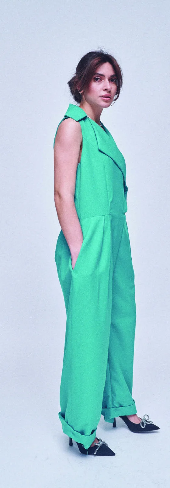Emerald green halter-neck design