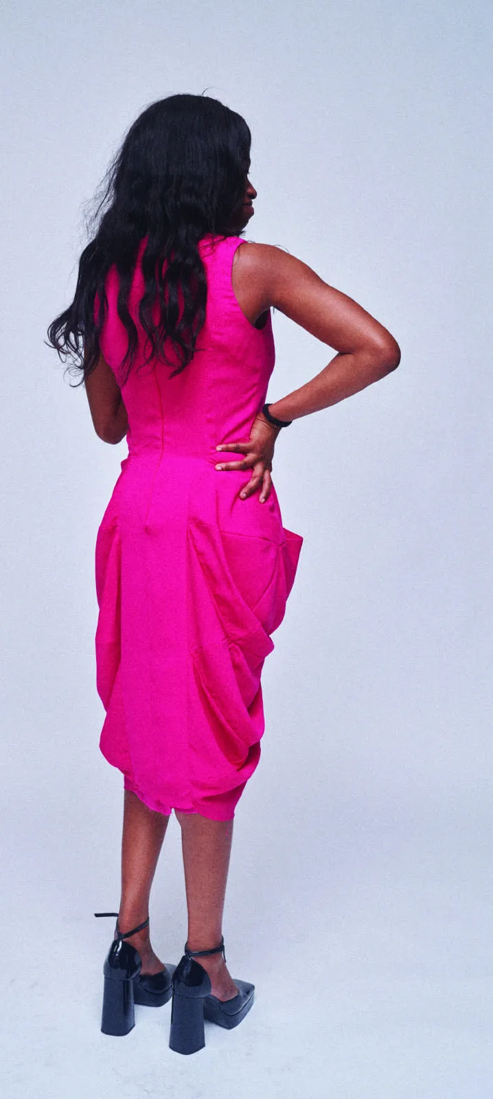 Draped magenta occasion dress